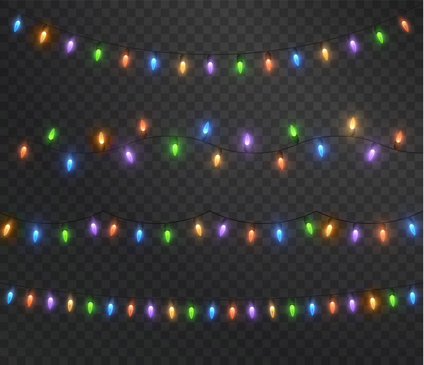 Luces de Navidad. Guirnalda de Navidad colorida. Elemento decorativo festivo aislado 2022 - Vector, Imagen