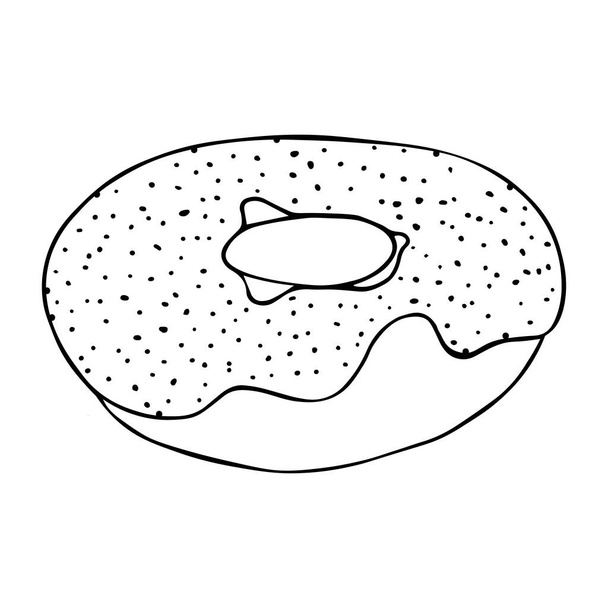 Line art. Donut doodles. Hand drawn vector illustration. Donut isolated on white background. - Vector, imagen