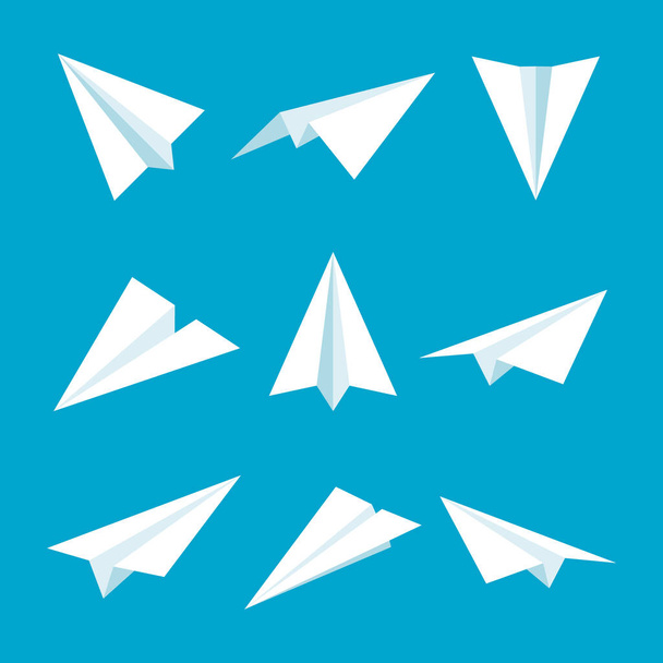 Coleção de aviões de papel artesanal realista. Aviões Origami em estilo plano. Ilustração vetorial. - Vetor, Imagem