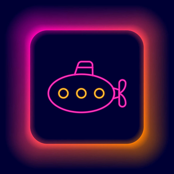 Linha de néon brilhante Ícone de brinquedo submarino isolado no fundo preto. Conceito de esboço colorido. Vetor - Vetor, Imagem