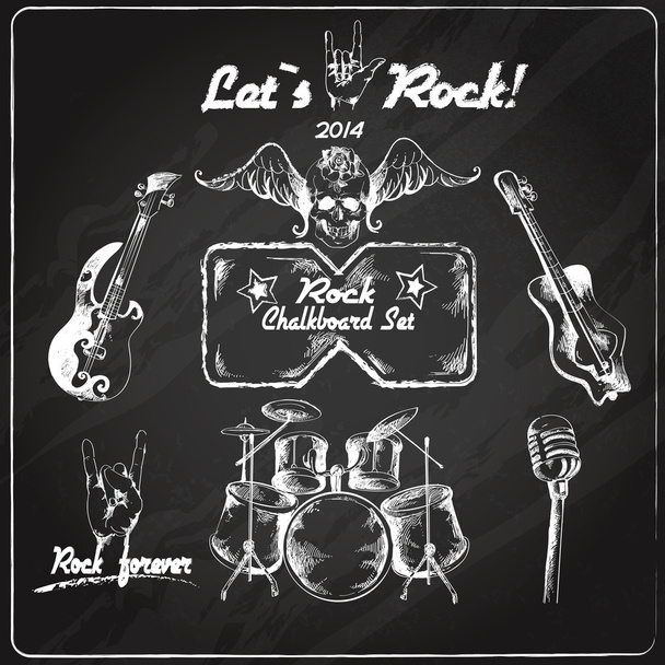 Rock music chalkboard set - Vector, Image