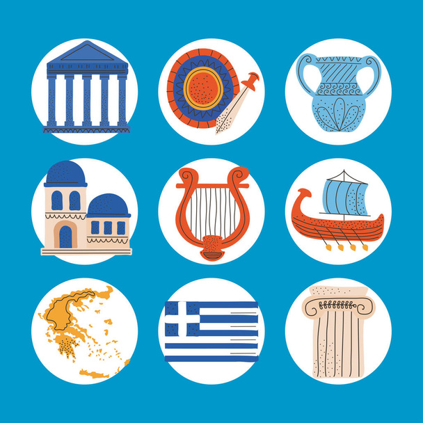 collection greece icons - Vector, Image