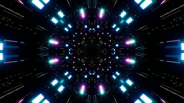 Hehkuva neonhiukkanen valo Sci fi tunnelin tausta - Valokuva, kuva