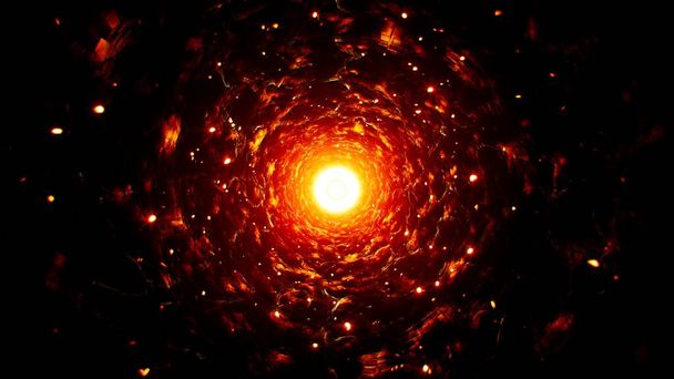 Świecąca czerwona energia w Ciemnej Jaskini - Zdjęcie, obraz
