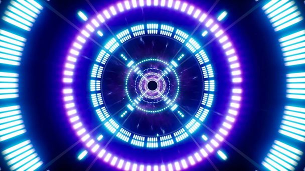 Tunnel de technologie de lumière de cercle violet et bleu brillant - Photo, image