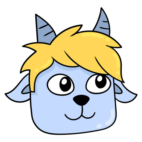 cute face blonde haired sheep head, doodle icon drawing - Vektör, Görsel