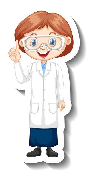 Personaje de dibujos animados pegatina con una chica en vestido de ciencia ilustración - Vector, imagen
