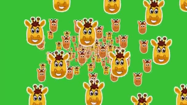 Patrón de cabezas de jirafa desplazándose rápidamente sobre un fondo verde - animación - Metraje, vídeo