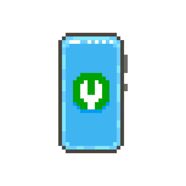 colorido simple ilustración de arte de píxeles planos de teléfono inteligente moderno con icono de llave verde redonda en la pantalla - Vector, imagen