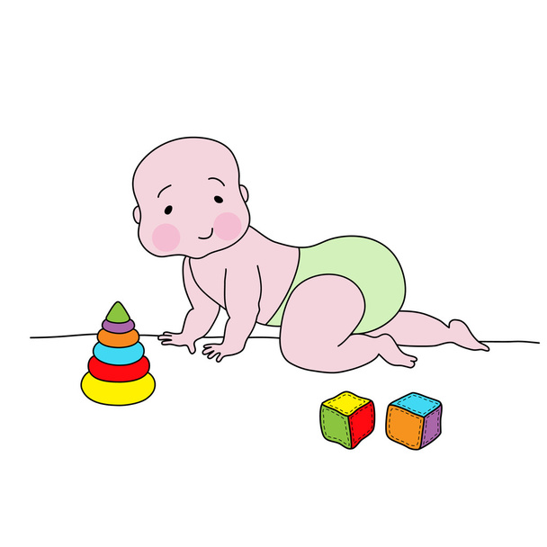  Hiipivä vauva lelujen kanssa
 - Vektori, kuva