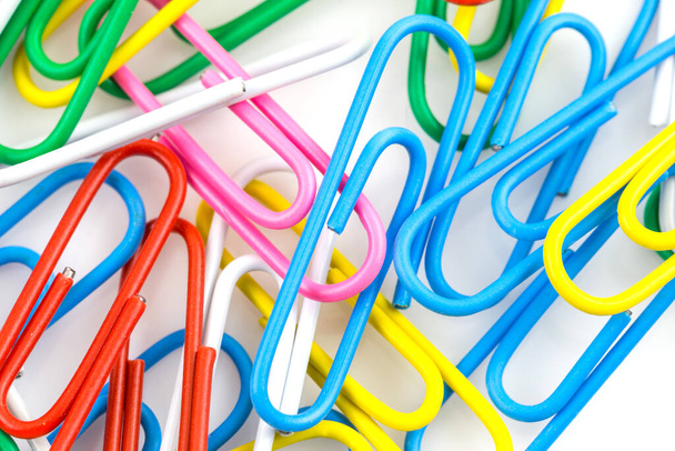 Bunch of colorful paper clips isolated on white background - Photo, Image