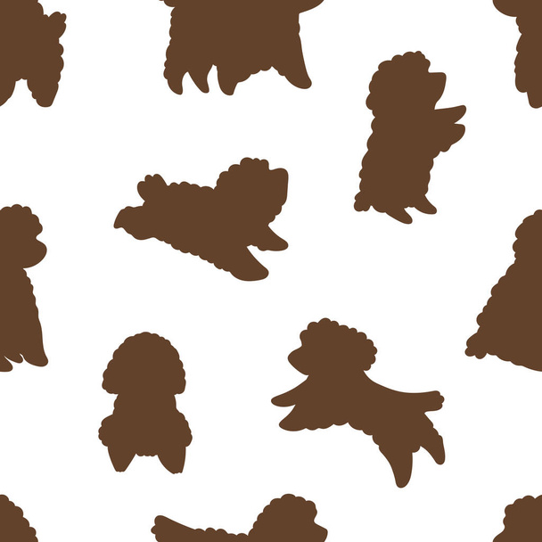 Vector cute seamless pattern with silhouettes of dogs. Toy poodle puppy in different poses. Hand-drawn illustration. Trendy design concept for textile, childish clothes, wallpaper - Vector, imagen