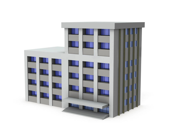 Ein Miniaturmodell einer Polizeistation. Weißer Hintergrund. 3D-Rendering.  - Foto, Bild