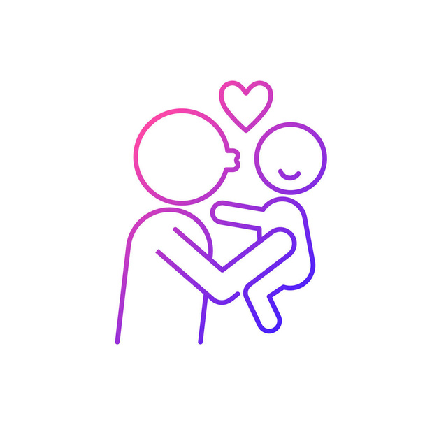 Kissing child on cheek gradient linear vector icon. Showing affection. Express parental love to baby. Emotional bond. Thin line color symbol. Modern style pictogram. Vector isolated outline drawing - Вектор,изображение