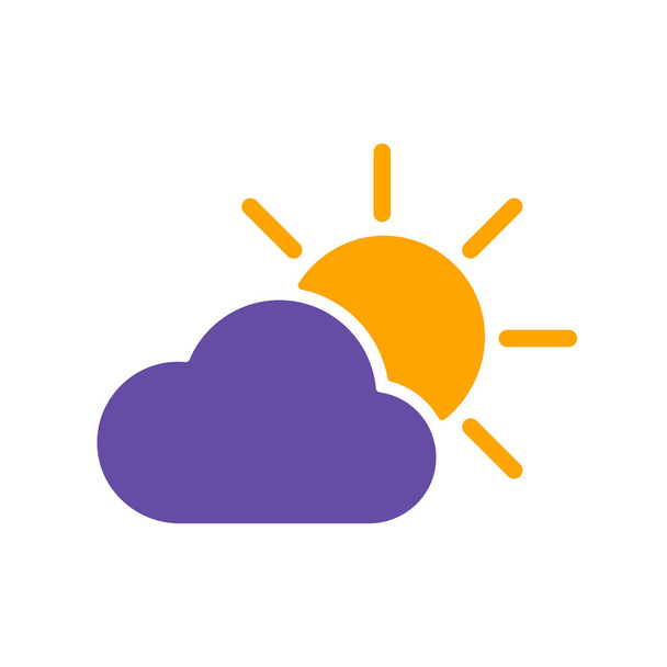 Icona del glifo vettoriale del sole e della nube. Segno meteorologico. Simbolo grafico per viaggi, turismo e meteo sito web e apps design, logo, app, UI - Vettoriali, immagini