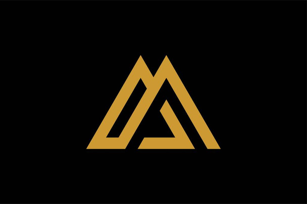 Diseño del logotipo de montaña vector. Triángulo símbolo de ilustración abstracta. Letra AM signo contorno. Oro aventura vector icono. - Vector, Imagen