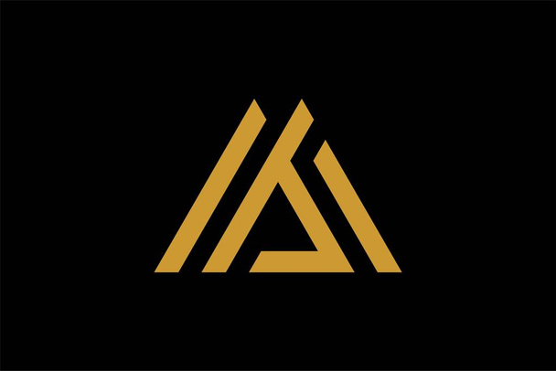 Berg-Logo-Design-Vektor. Dreieck abstraktes Illustrationssymbol. Buchstabe AM Umriss Zeichen. Gold Adventure Vektor Ikone. - Vektor, Bild