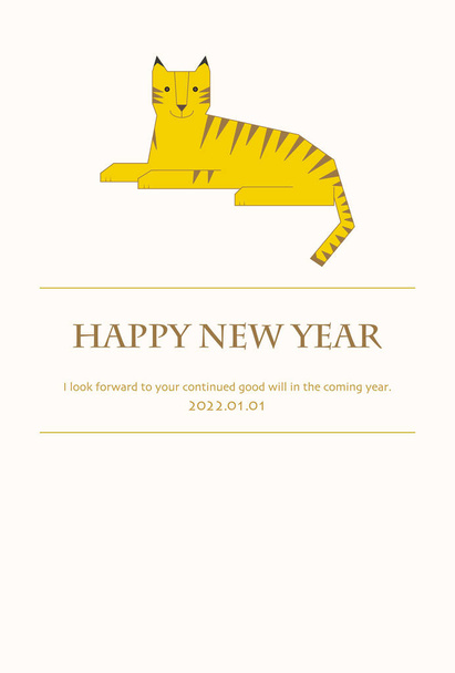 Ilustración de la tarjeta de Año Nuevo con un diseño simple de solo un tigre mentiroso. - Vector, imagen
