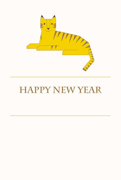 Illustrazione di carta di anno nuovo con un progetto semplice di solo una tigre trovante. - Vettoriali, immagini