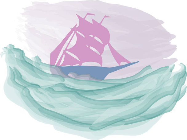 ship with pink sails on a soft beige background  - Fotó, kép