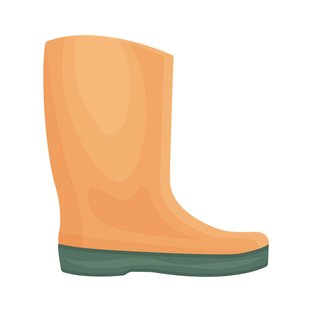A bright orange rubber boot with a green sole. A shoe for walking in cold weather. Shoes for protection from dampness and dirt. Vector illustration isolated on a white background. - Vector, imagen