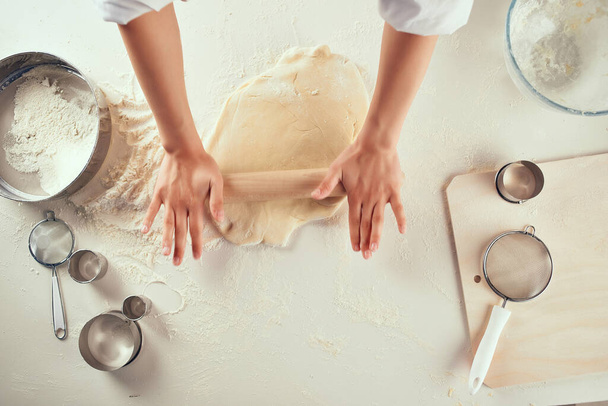 dough work desk cooking kitchen ingredients pizza pasta - Photo, Image