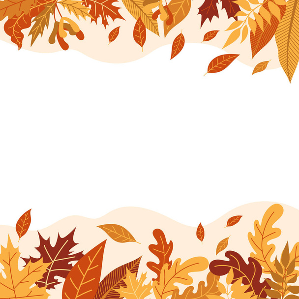 Vektorillustration für orangefarbene Herbstblätter. Herbst-Halloween-Rahmen mit Blättern, grafischem Symbol oder Druck isoliert auf weißem Hintergrund. - Vektor, Bild