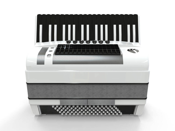 Gri izole arka planda siyah beyaz akordeon. 3d illüstrasyon - Fotoğraf, Görsel