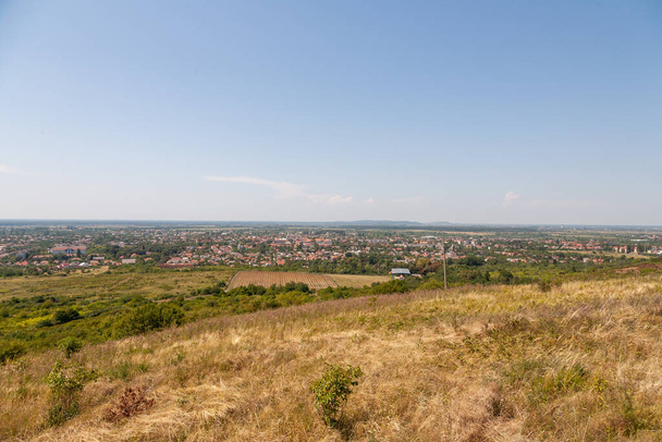 Berehove, Ukraine - August 15, 2021: View fron Hill with Great Cross of Unity to Berehove city - Φωτογραφία, εικόνα