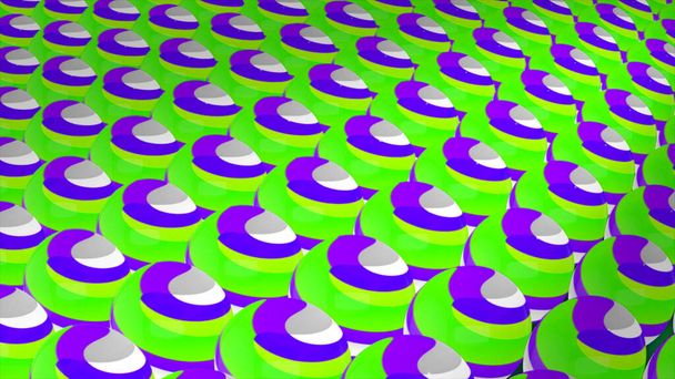 Abstract veld van 3D ballen met kleurrijke lijnen die van kleur veranderen. Beweging. Heldere ongewone bellen met kleurrijke oppervlak. - Foto, afbeelding
