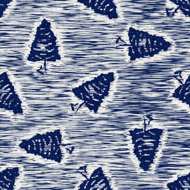 Textura de patrón de hoja de tela teñida índigo. Tinte de tela de moda textil transparente resistente a toda la impresión. Impresión en bloque de kimono japonés. Muestra repetible de efecto batik de alta resolución.  - Foto, Imagen