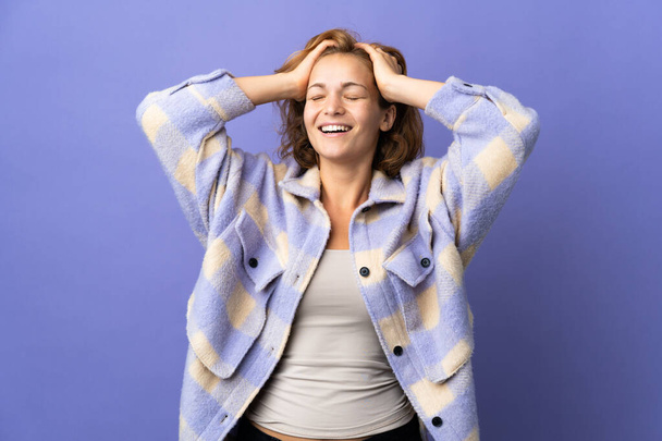 Young Georgian woman isolated on purple background laughing - Photo, Image