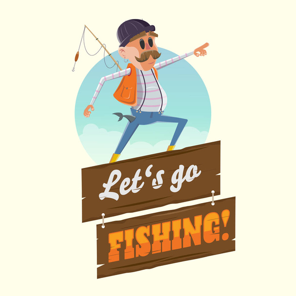 смішна мультяшна ілюстрація рибалки
 - Вектор, зображення