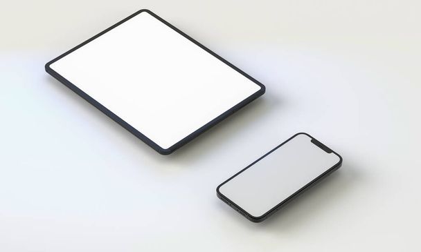 3d render illustration generische telefon-mock-up in einem weißen design high key - Foto, Bild