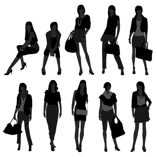 Nő női lány divat modell vásárlás - Vektor, kép