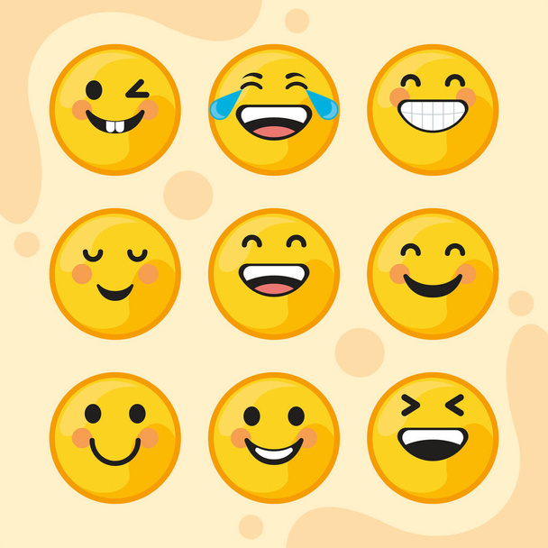 εννέα emoticons χαμογελώντας - Διάνυσμα, εικόνα