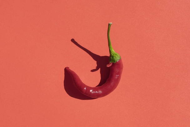 red hot pepper with a hard shadow on a red background - Foto, immagini