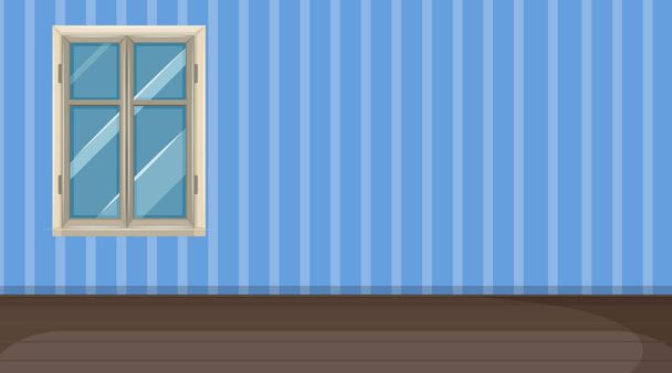 Camera vuota con pavimento in parquet e carta da parati a strisce blu illustrazione - Vettoriali, immagini