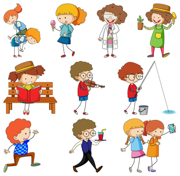Σύνολο διαφορετικών doodle παιδιά εικονογράφηση χαρακτήρα κινουμένων σχεδίων - Διάνυσμα, εικόνα