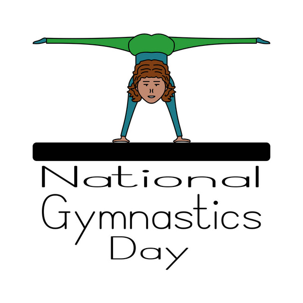 Día Nacional de la Gimnasia, idea para cartel o pancarta de saludo, chica haciendo gimnasia twine ejercicio vector ilustración - Vector, Imagen