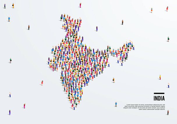Mapa Indii. Duża grupa ludzi tworzy kształt mapy Indii. ilustracja wektora. - Wektor, obraz