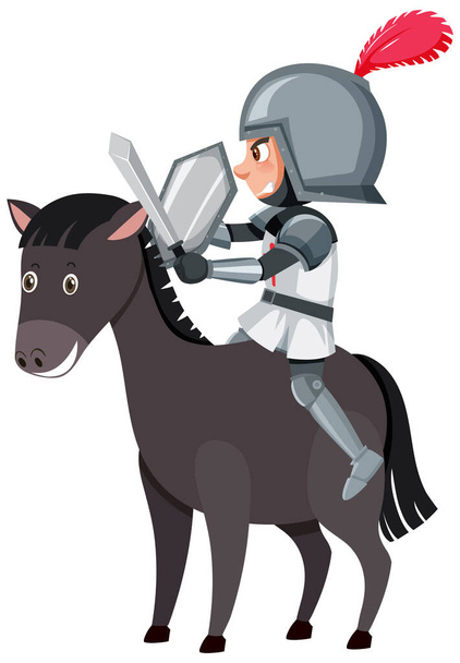 Rytíř na koni kreslený postava na bílém pozadí ilustrace - Vektor, obrázek