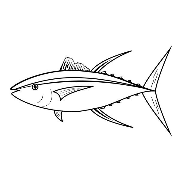 Рыба-тунец, черная контурная линия, векторная иллюстрация - Вектор,изображение