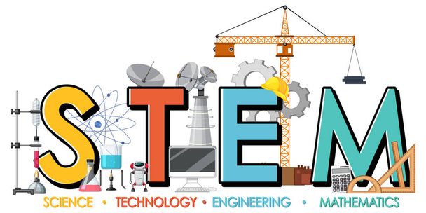 Banner λογότυπο εκπαίδευσης STEM σε λευκό φόντο εικονογράφηση - Διάνυσμα, εικόνα