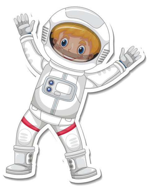 Un modello di adesivo con un personaggio dei cartoni animati astronauta illustrazione isolata - Vettoriali, immagini