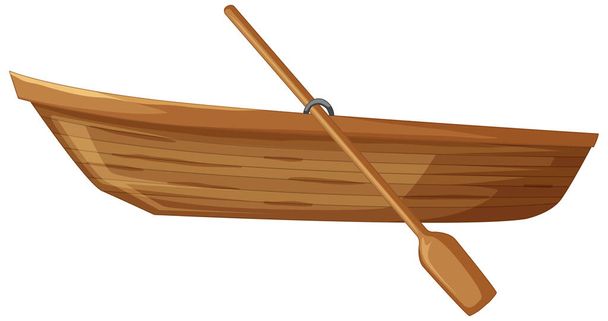 Wooden boat with paddle on white background illustration - Vecteur, image