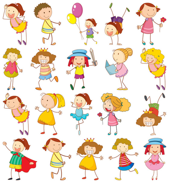 Набір різних каракулів дітей мультиплікаційні ілюстрації персонажів
 - Вектор, зображення