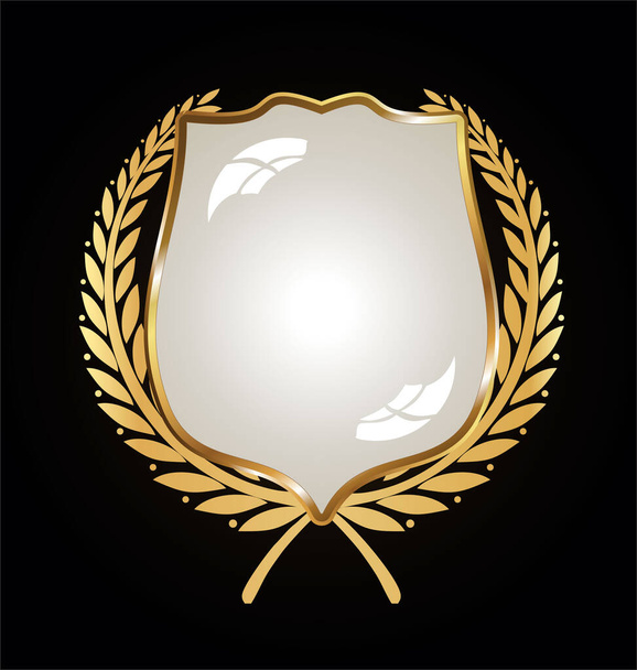 Gold and black shield with gold laurels - Вектор,изображение