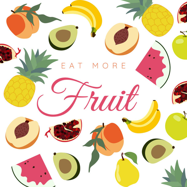 Vector set of fruits. Avocado, pineapple, banana, watermelon, peach, pear, apple - Vector, Image