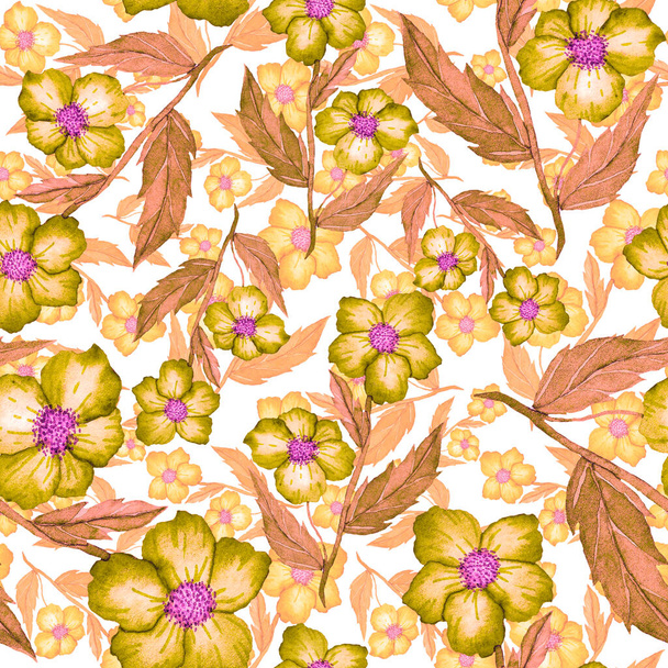 Watercolor seamless pattern with flowers. Vintage floral pattern. Flower seamless pattern. Botanical art. Floral botanical collection. Wedding floral set. Watercolor botanical design. - Photo, Image